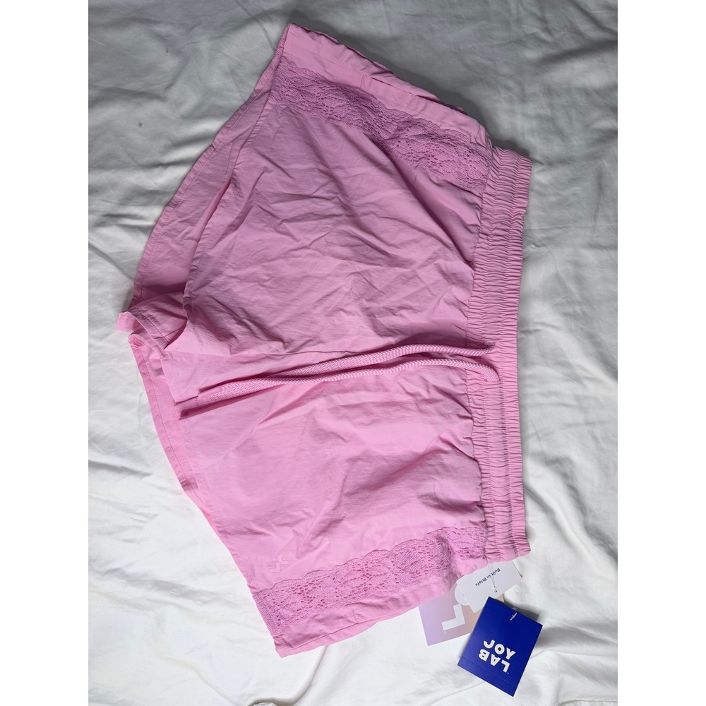 JoyLab Pink Mid-Rise Athletic Shorts Lace Trim Built-in Briefs Women Medium
